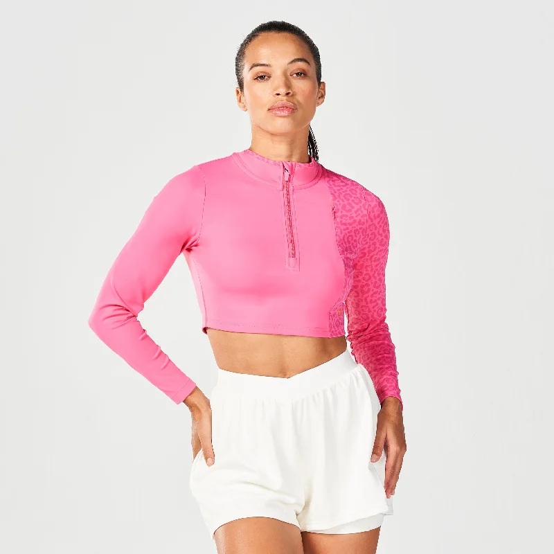 Big Sale Event Qtr Zip Untamed Top - Hot Pink Print