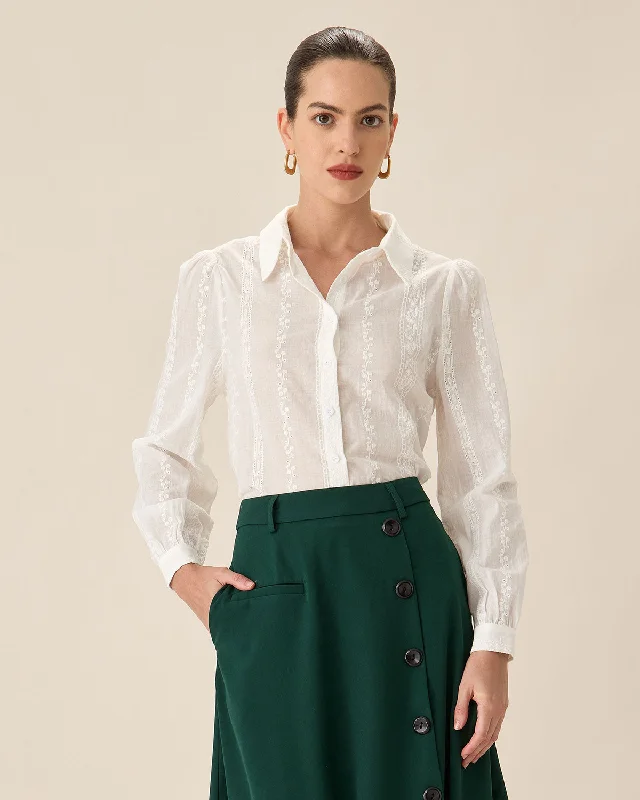 Big Savings White Jacquard Button-Up Shirt