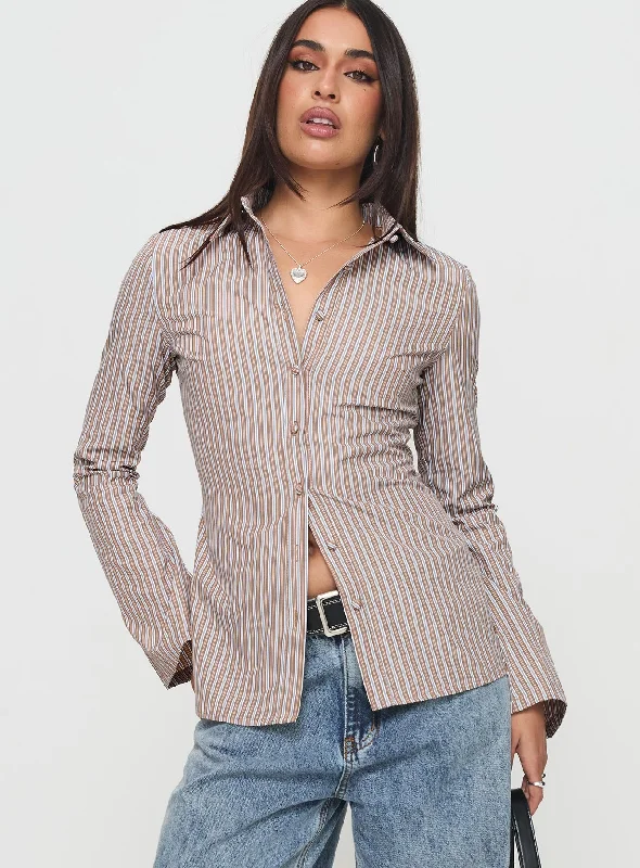 Vintage Women's Fashion Run The World Top Brown Stripe