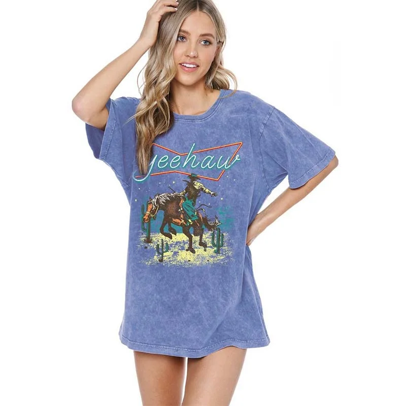 Stylish Women's Outerwear Apparel Yeehaw Label Short Sleeve T-Shirt