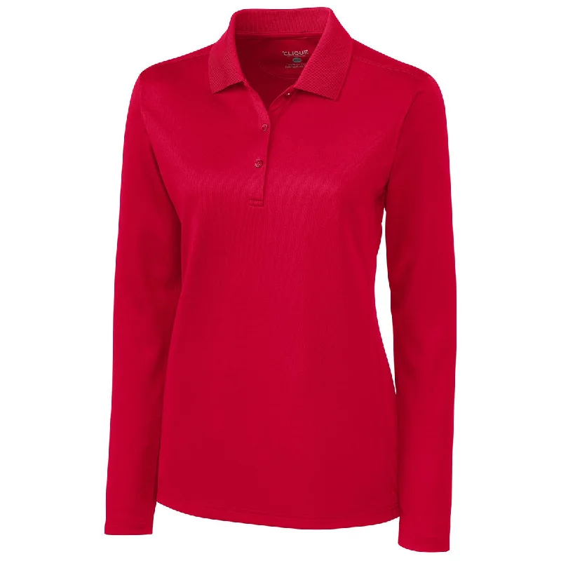 Exclusive Online Sale Clique Women's Red Long Sleeve Ice Pique Polo