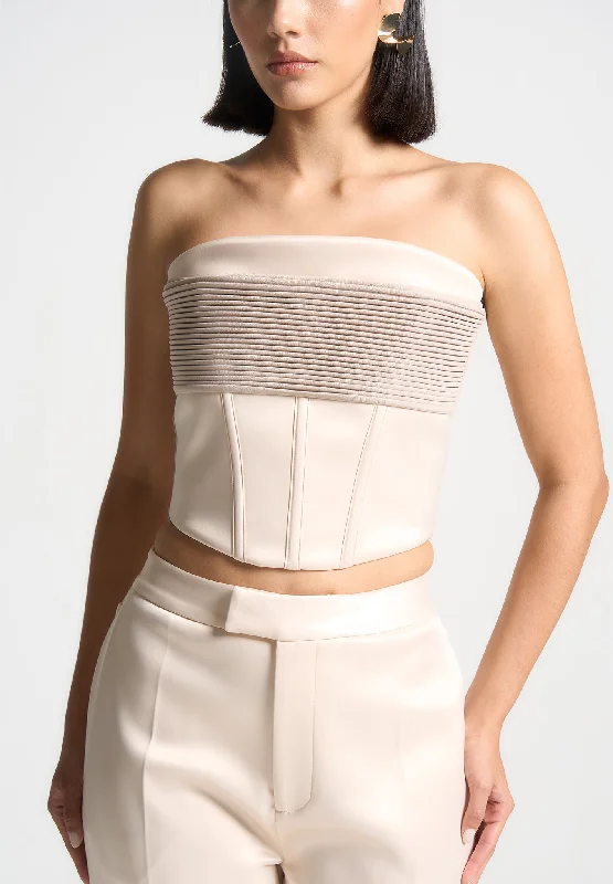 Women's Formal Event Outfit Satin Pintuck Bandeau Corset Top - Champagne