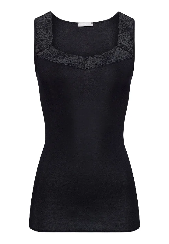 Premium Fabrics Cotton Delight Lace Trim Cotton Tank Top | Black 71837-019