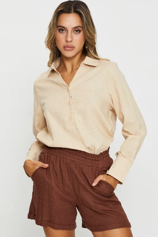 Sale Clothes Online Beige Oversized Shirts Collared