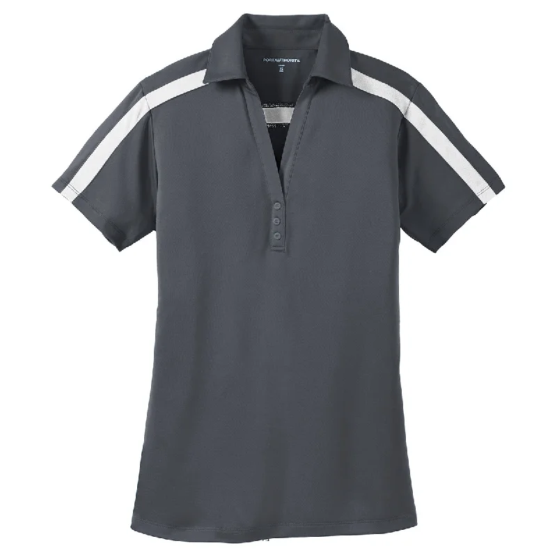 Sale On Clothing Port Authority Women's Steel Grey/White Silk Touch Performance Colorblock Stripe Polo