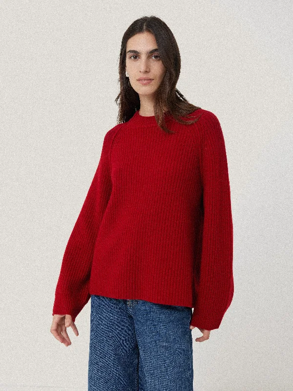 City Fashion Fishermans Rib Crew Jumper | Red