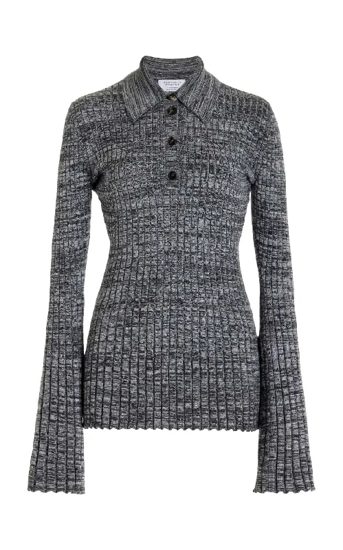 Timeless Elegance Alam Knit Polo in Charcoal Melange Cashmere