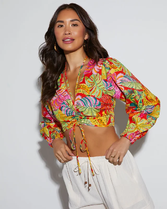 Clothing Woman Kama Tropical Ruched Long Sleeve Top