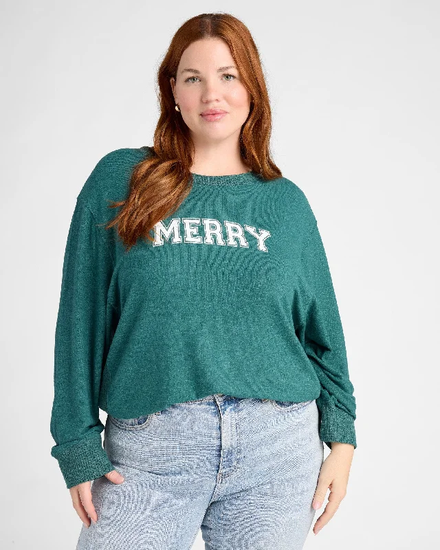 Wardrobe Upgrade Plus Size Shoreline Hacci Holiday Graphic Crew