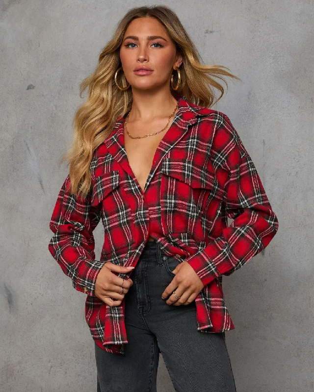 Current Trends Petaluma Cotton Blend Plaid Button Down Top