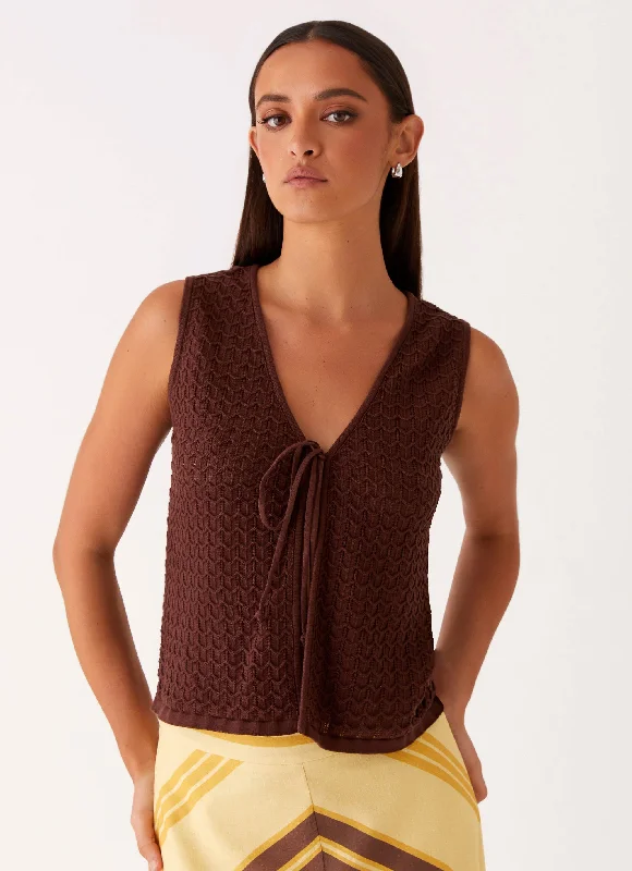 Online Clothing Stores Lillie Knit Tie Vest Top - Chocolate