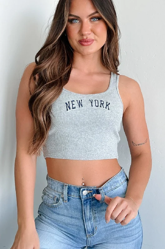 Women's Plus-Size Attire New York Dreamer Ribbed "New York" Crop Tank (Heather Grey)