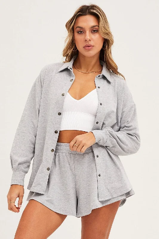 Clothes Women Grey Oversized Shirt Loungewear