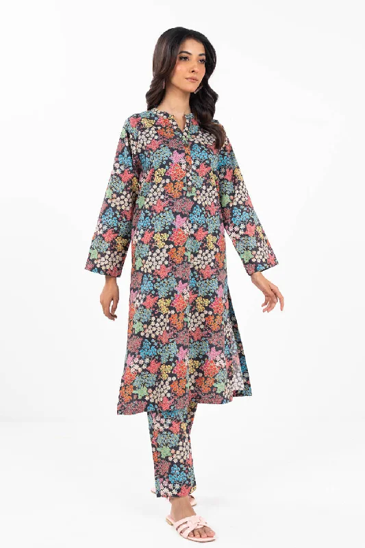 Women's Night-Out Outfit Stitched - 2 Pc Printed Cambric Outfit