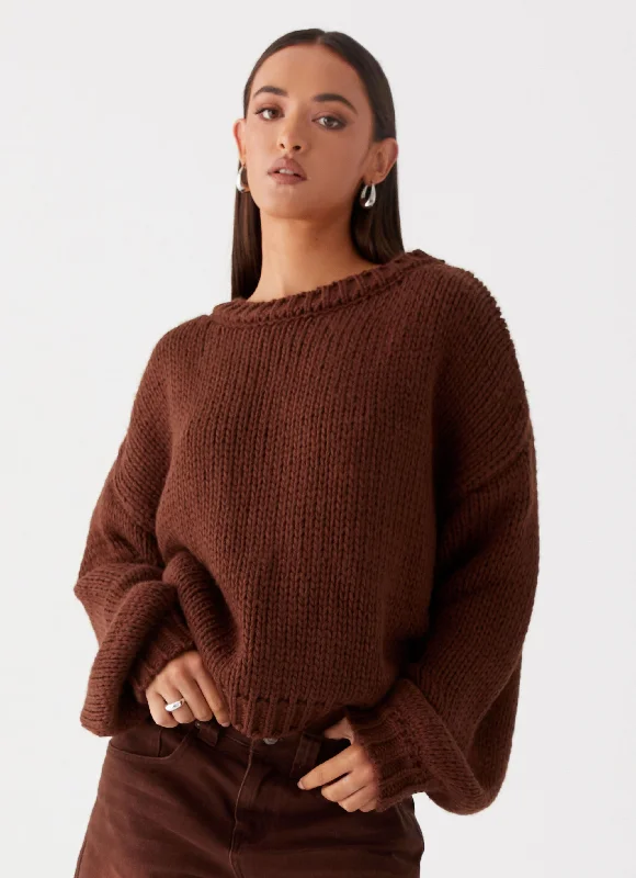 Chic Wardrobe Costella Knit Sweater - Brown