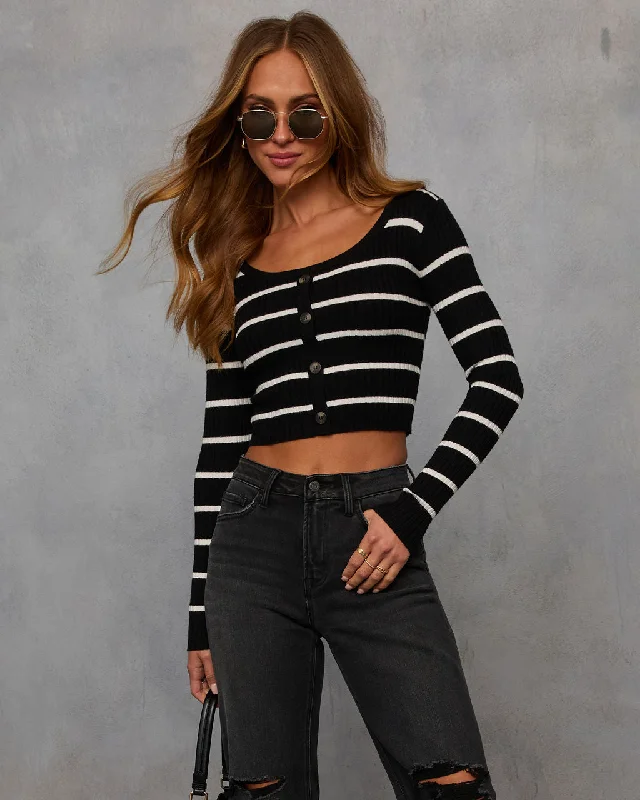 Women's Vacation Outfit Desi Striped Ribbed Knit Long Sleeve Top