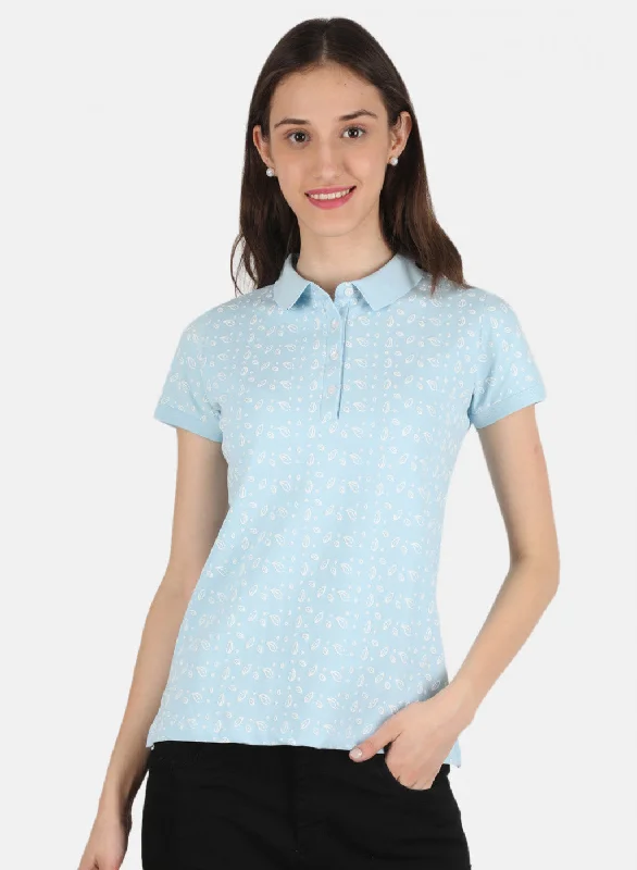 Online Boutiques Affordable Women Blue Printed T-Shirt