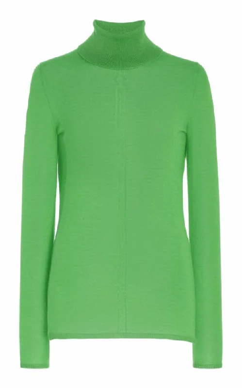 Boho Chic Fashion Steinem Knit Turtleneck in Fluorescent Green Cashmere Silk