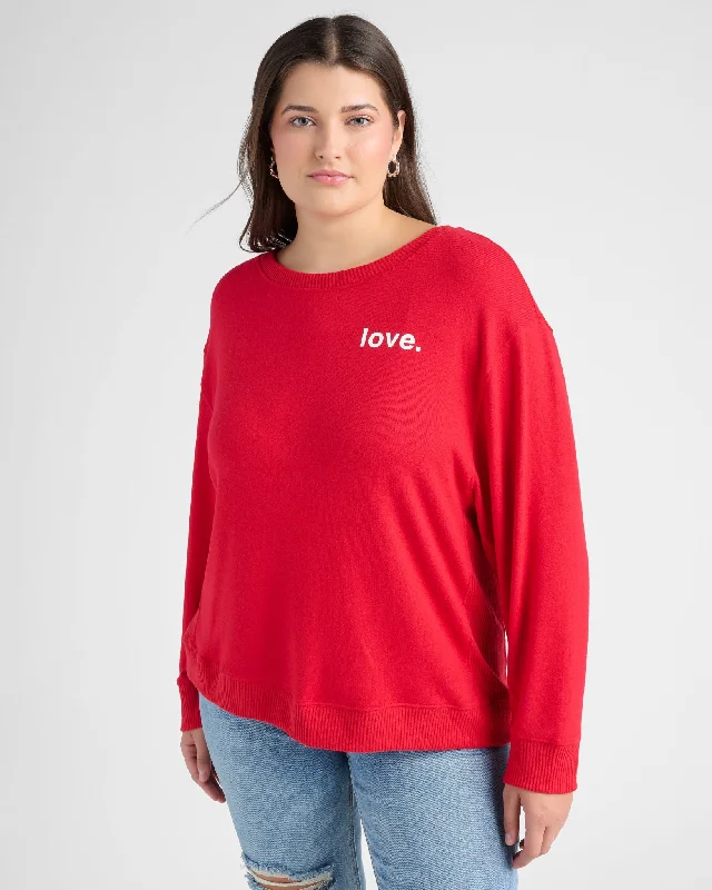 Comfortable Women's Clothes Plus Size Shoreline Hacci Love Graphic Crew