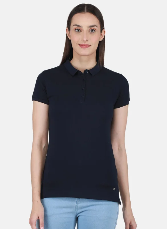 VIP Member Discount Women NAvy Blue Solid T-Shirt