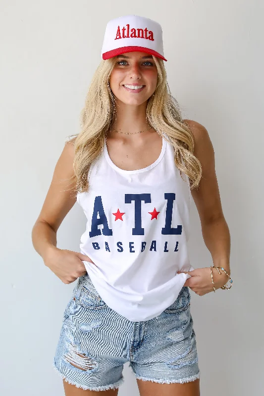 Women Wear Online White ATL Baseball Star Tank