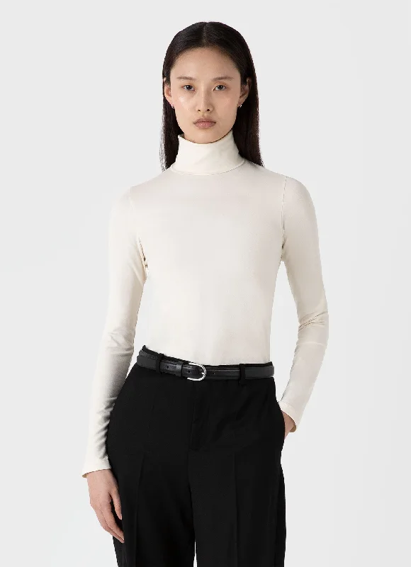 Easygoing Women's Style Women's Long Sleeve Roll Neck Top in Ecru