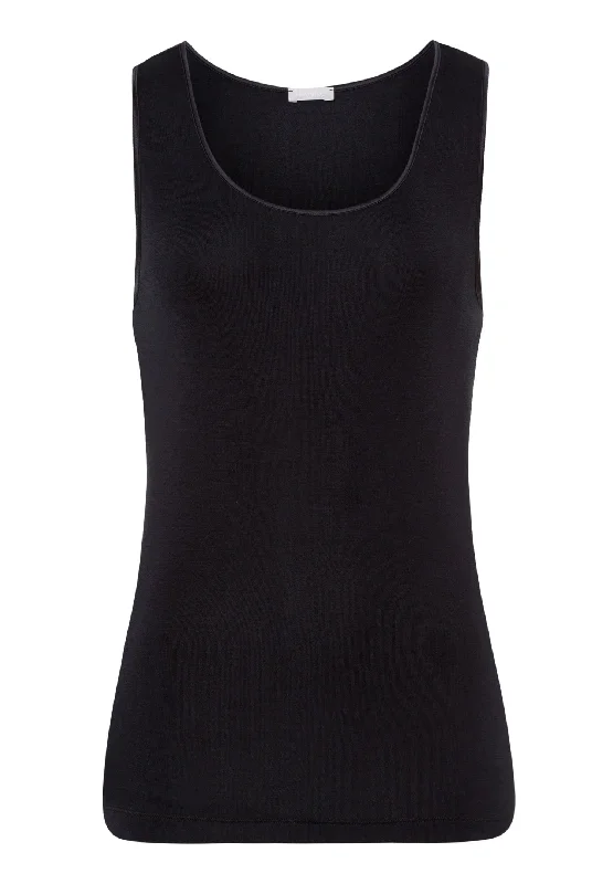 Relaxed Fashion Pure Silk Silk Round Neck Tank Top | Black 71717-019