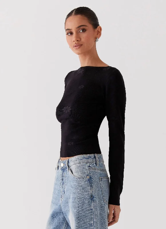 Latest Fashion for Women Dandelion Long Sleeve Knit Top - Black