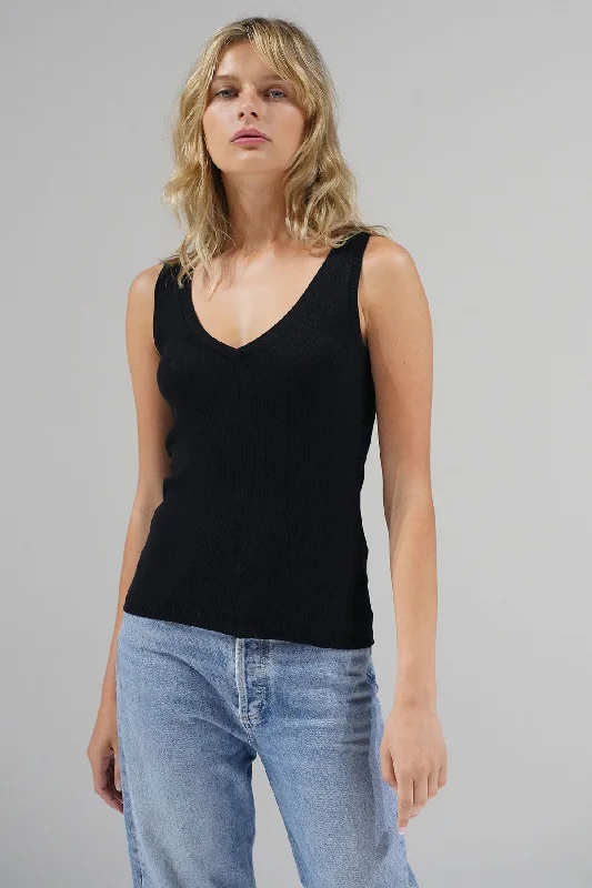 Women Wear Brands Ribbed V Slim Tank - Black