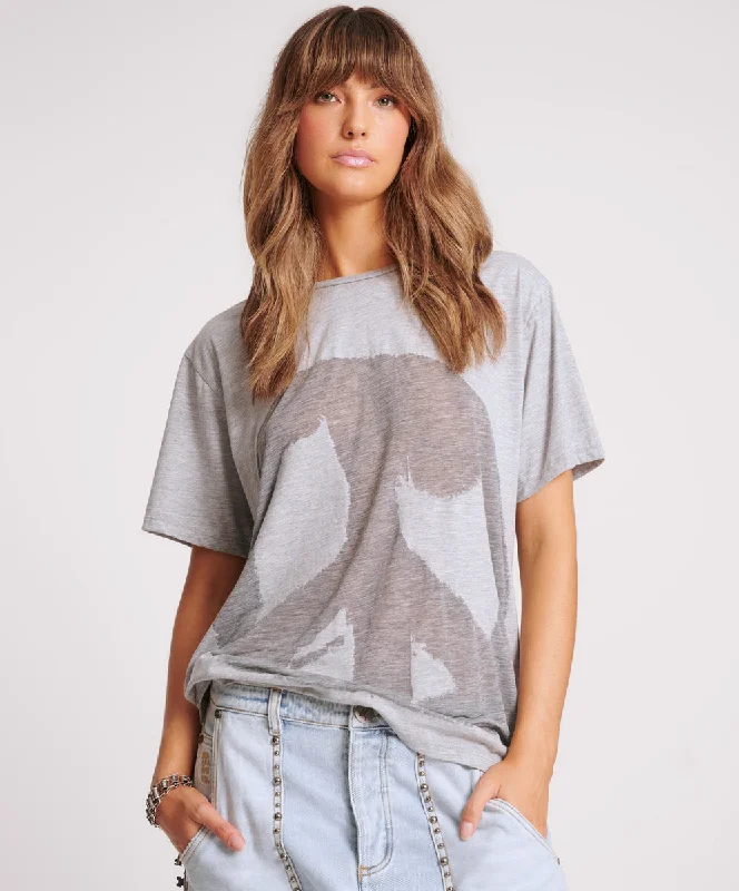 Women's Vacation Outfit Set Peace Burnout Basketball Tee - Grey Marl