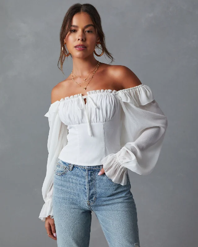 Premium Style Julie Cropped Ruffle Shoulder Blouse