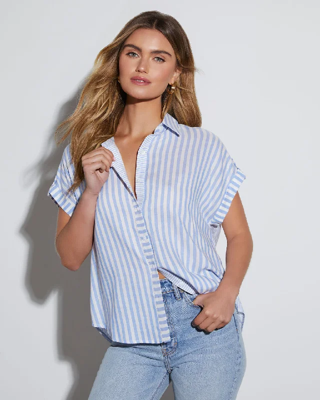 Everyday Women's Fashion Trends Kendall Striped Short Sleeve Button Down Top