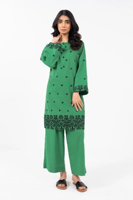 Women's Plus-Size Casual Outfit Stitched - 2 Pc Embroidered Irish Lawn Outfit