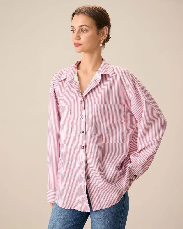 City Fashion Pink Striped Pocket Shirt