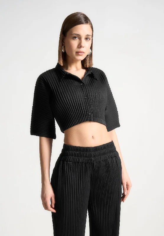 Summer Sale Pleated Cropped Shirt - Black