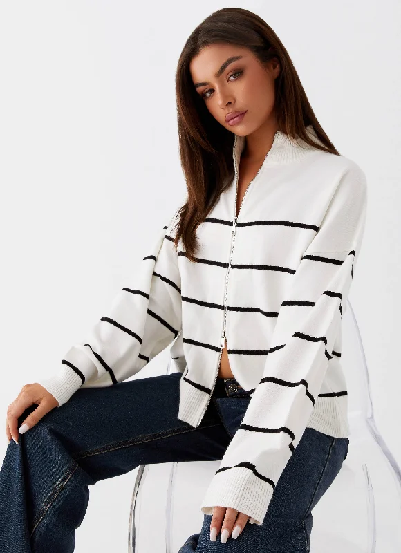 Best Online Boutiques For Women Kimmy Oversized Knit Cardigan - Ivory Stripe