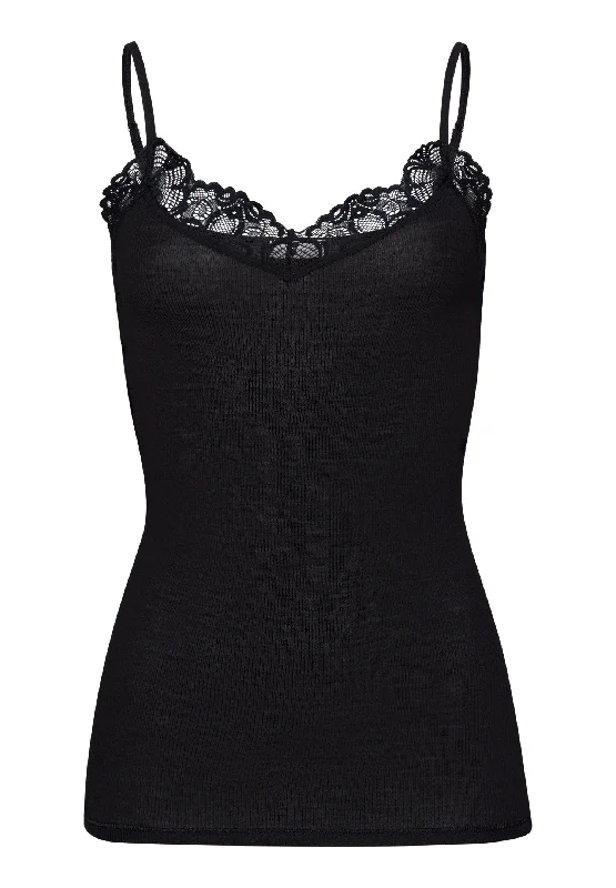 Contemporary Women's Clothing Woolen Lace Wool and Silk Camisole | Black 70911-019