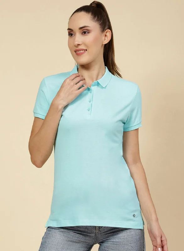 Winter Wardrobe Clearance Women Aqua Blue Solid T-Shirt