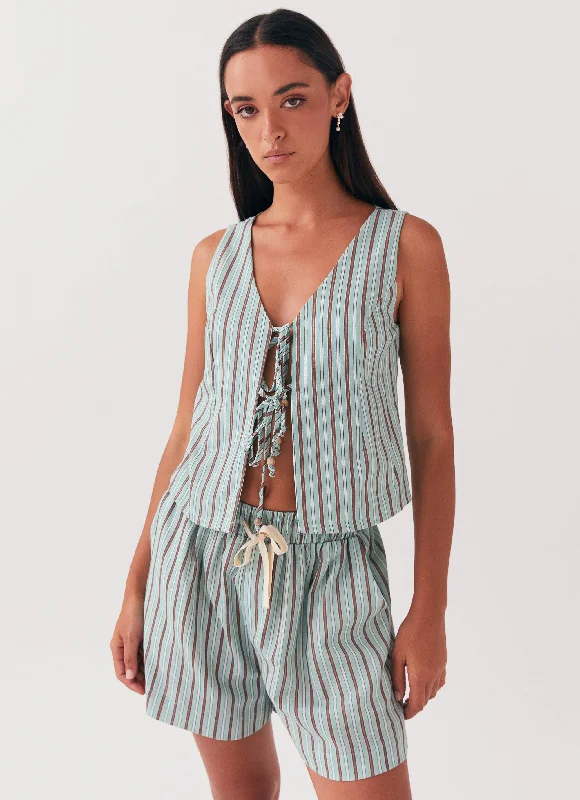 Women's Evening Apparel Tina Linen Vest Top - Coastal Stripe