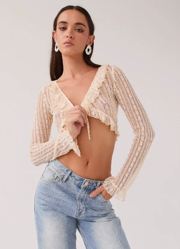 Casual and Comfortable Outfits Lacey Knit Shrug Top - Ivory