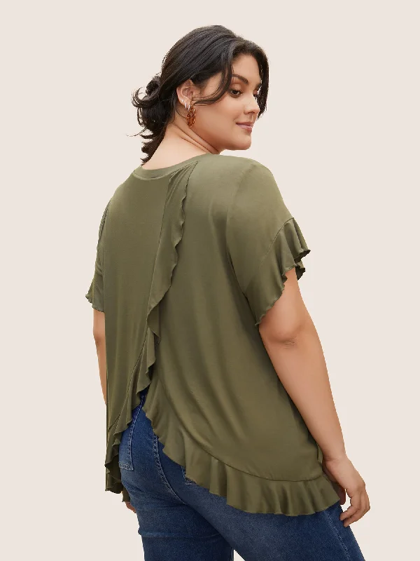 Women's Athletic Outfit Round Neck Back Wrap Ruffles T-shirt