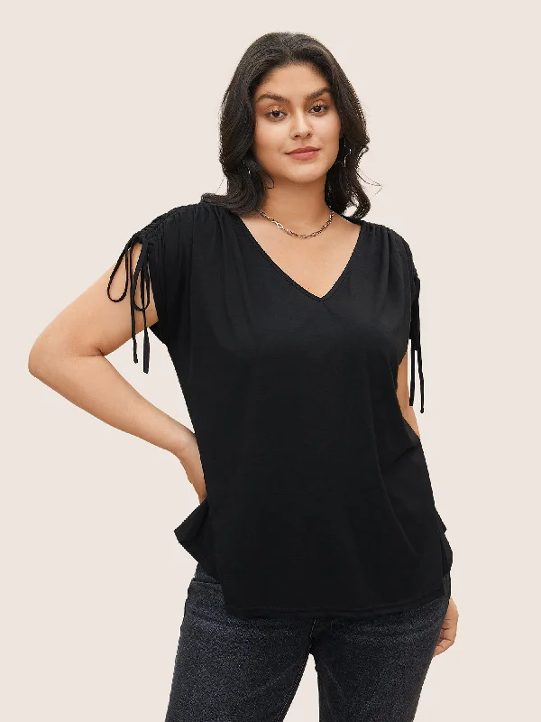 Seasonal Trends Solid Drawstring Dolman Sleeve T-shirt