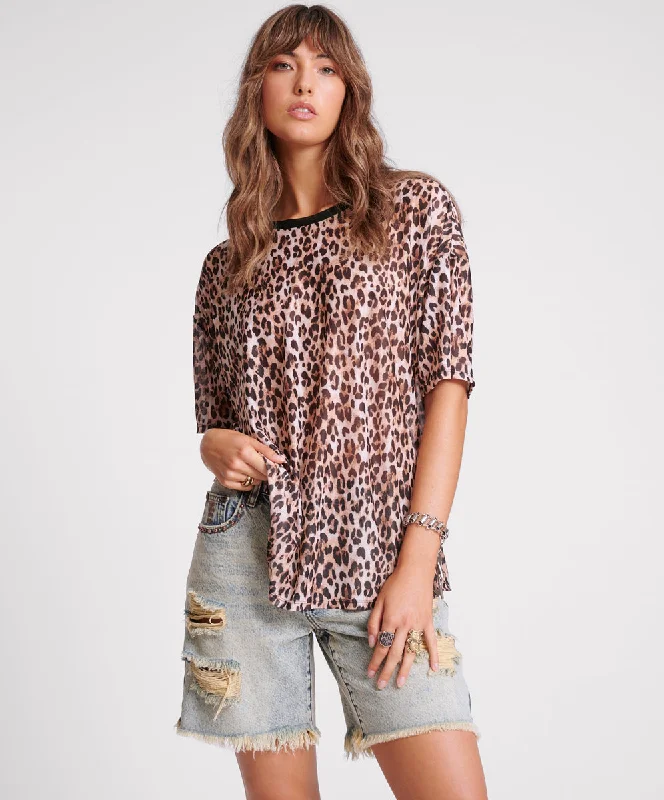 Women's Vacation Outfit Printed Mesh Tee - Animal