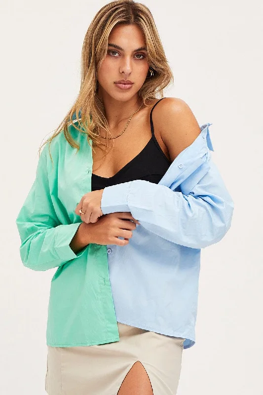 Online Clothing Stores Green Oversized Shirts Long Sleeve Collared