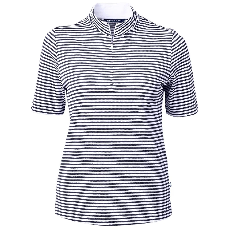 Relaxed Fashion Cutter & Buck Women's Navy Blue Virtue Eco Pique Stripped Recycled Polo