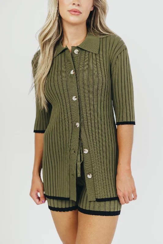 Women's Street Style Casual Wear Brooke Ribbed Knit Top and Short Set in Green - Nursing Friendly