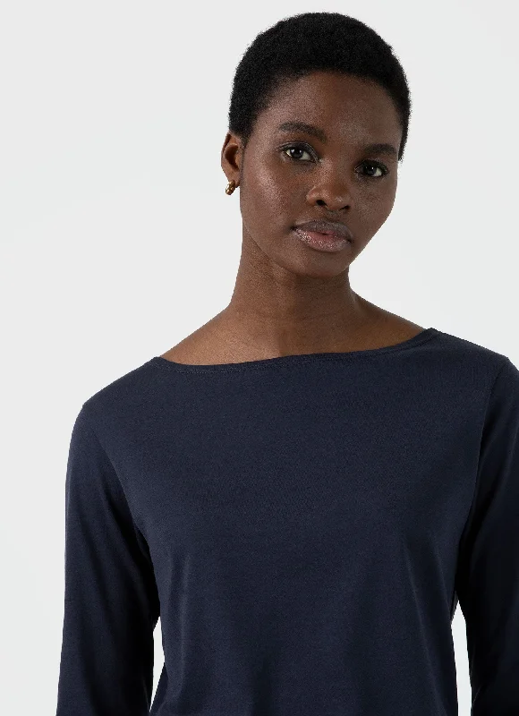 Stylish Loungewear for Women Women's Boat Neck T-shirt in Navy