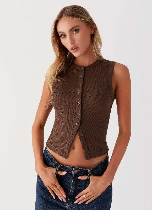 VIP Member Discount Blair Buttoned Knit Top - Chocolate