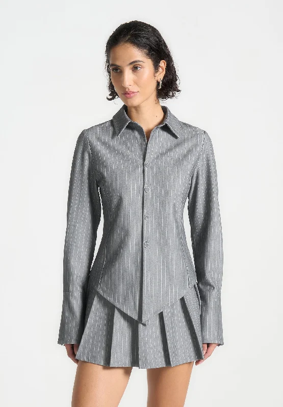 Women's Clothing Boutique Pinstripe Angled Shirt - Grey