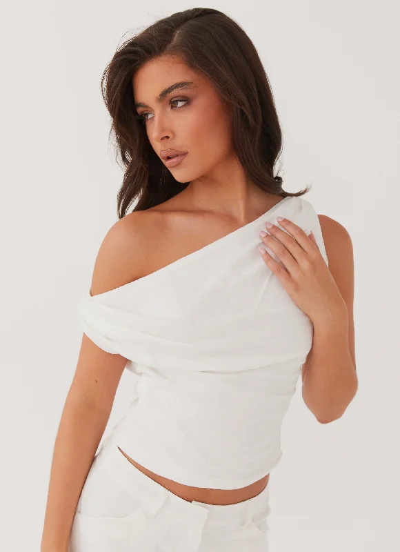 Women's Wardrobe Apparel Marissa Linen One Shoulder Top - White